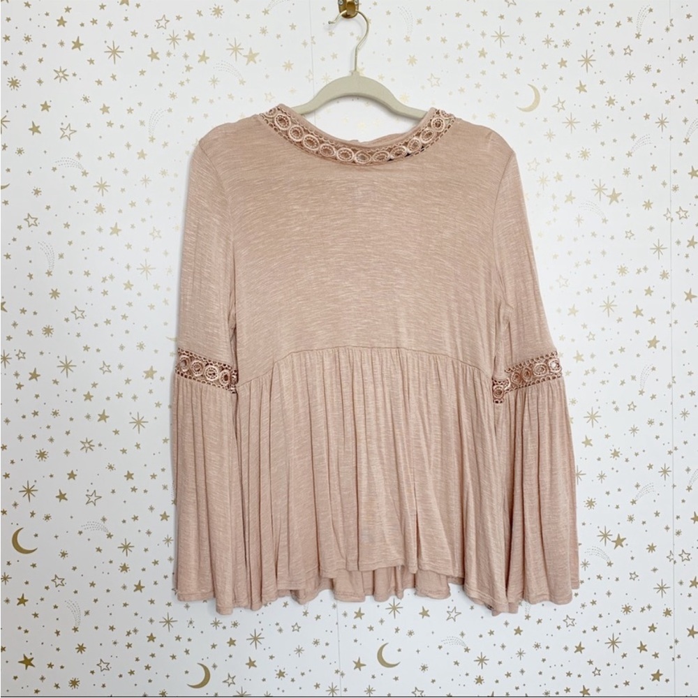 Max Jeans Mauve Lace Flare Long Sleeve knit Blouse
